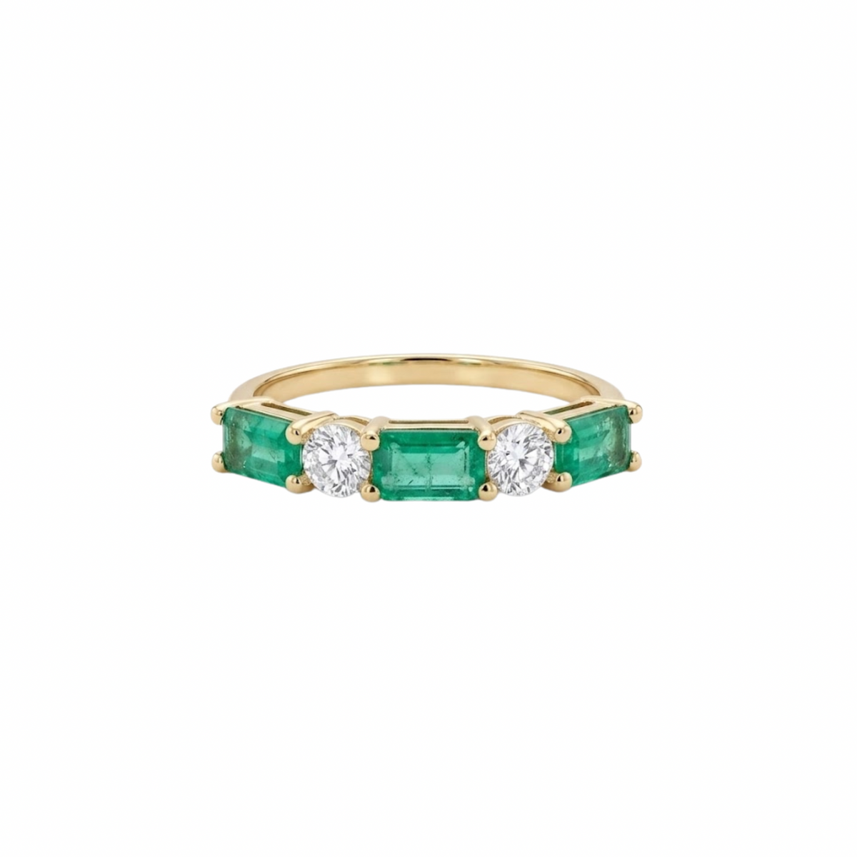 Baguette Emerald & Round Diamond Band