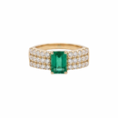 Statement Triple Diamond  & Emerald-Cut Emerald  Ring
