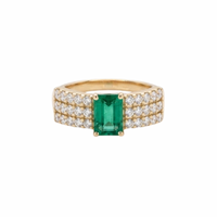 Statement Triple Diamond  & Emerald-Cut Emerald  Ring