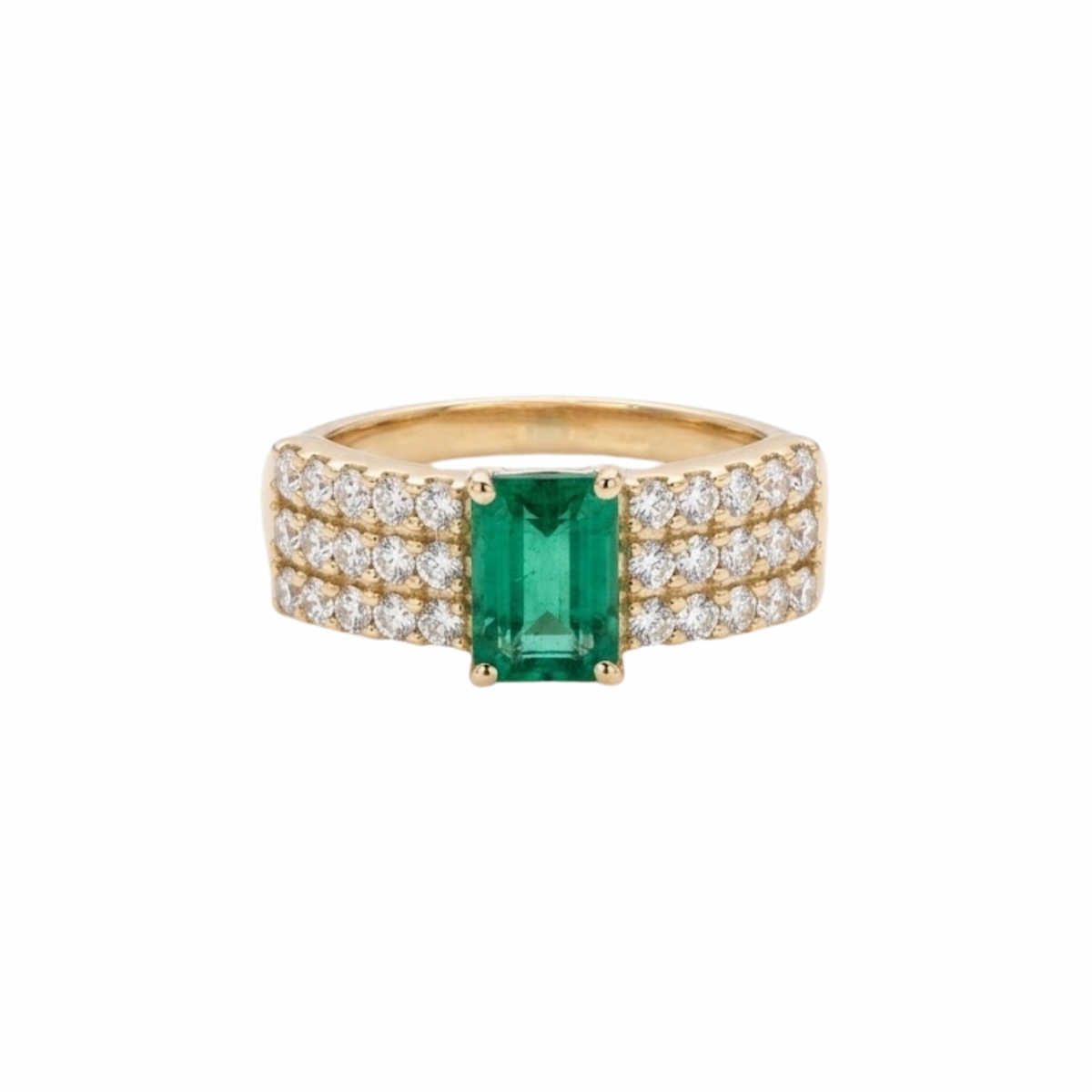 Statement Triple Diamond  & Emerald-Cut Emerald  Ring