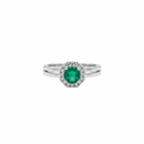 Round Emerald  & Hexagonal Diamond Halo Double Ring