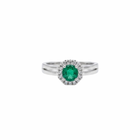 Round Emerald  & Hexagonal Diamond Halo Double Ring