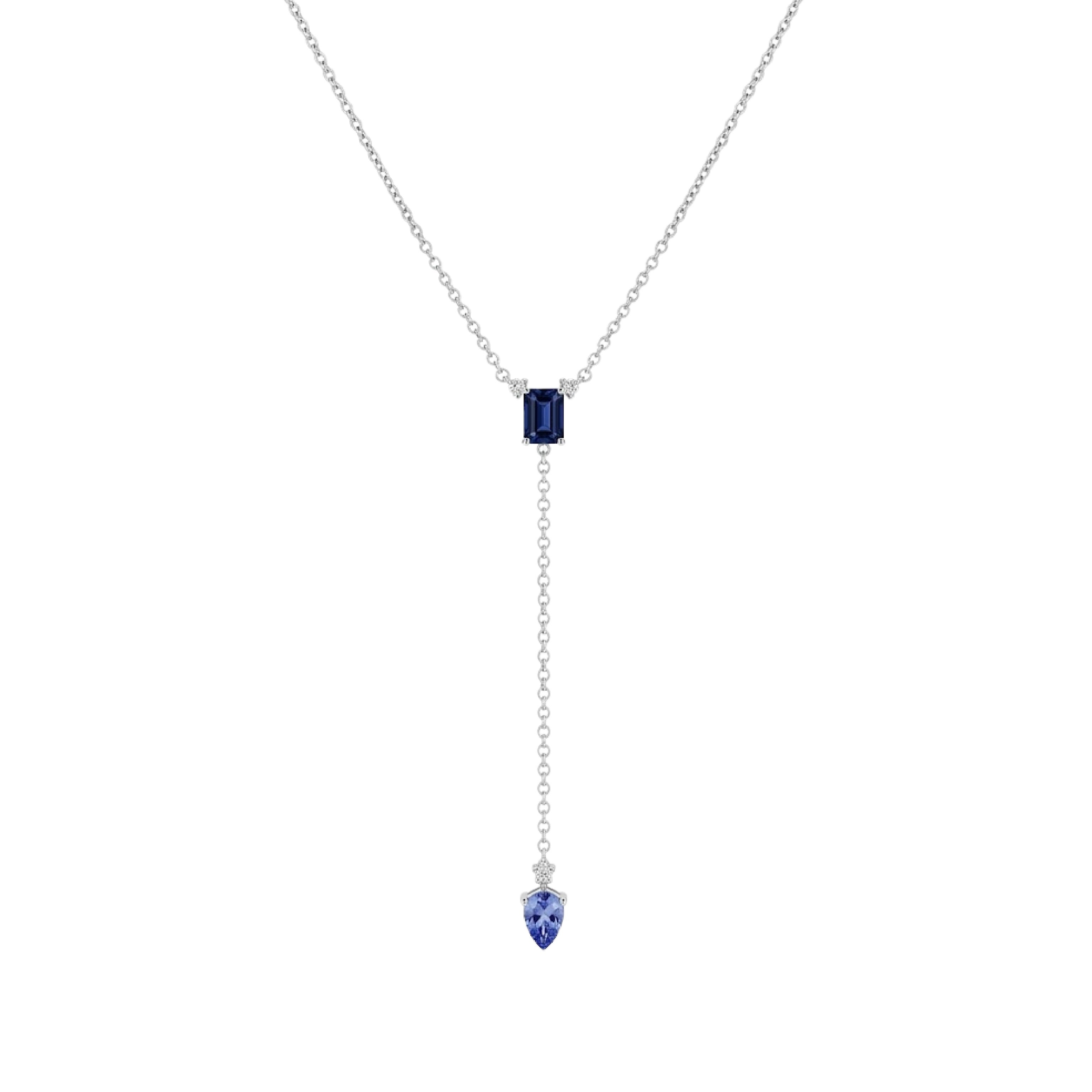 Emerald-Cut Dark Blue Sapphire & Pear Violet Sapphire Y Necklace