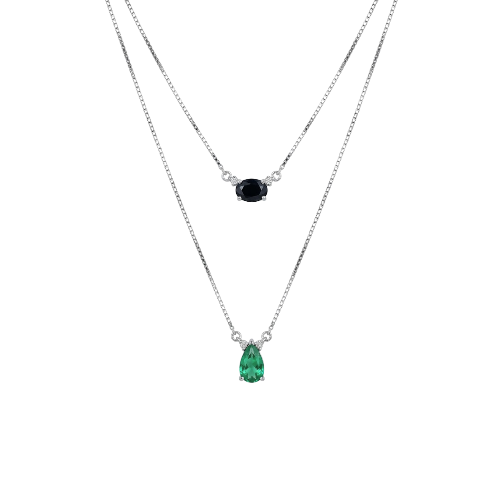 Two Layer Pear Emerald & Oval Sapphire Necklace