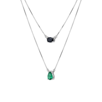 Two Layer Pear Emerald & Oval Sapphire Necklace