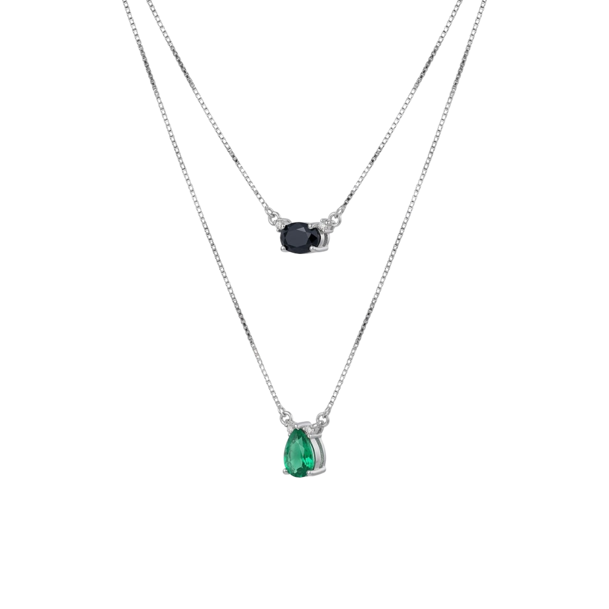 Two Layer Pear Emerald & Oval Sapphire Necklace