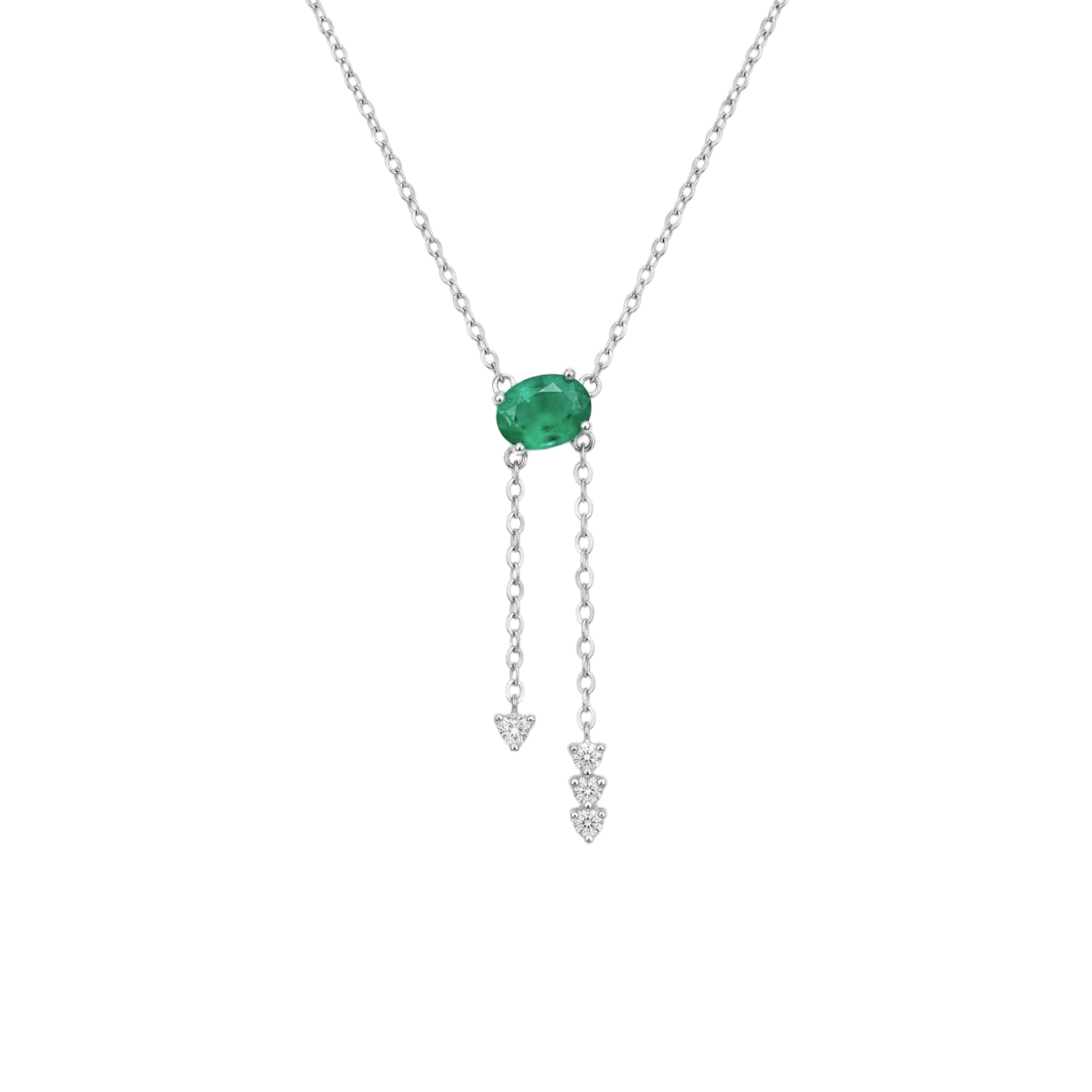 Oval Emerald & Diamond Tassel Necklace