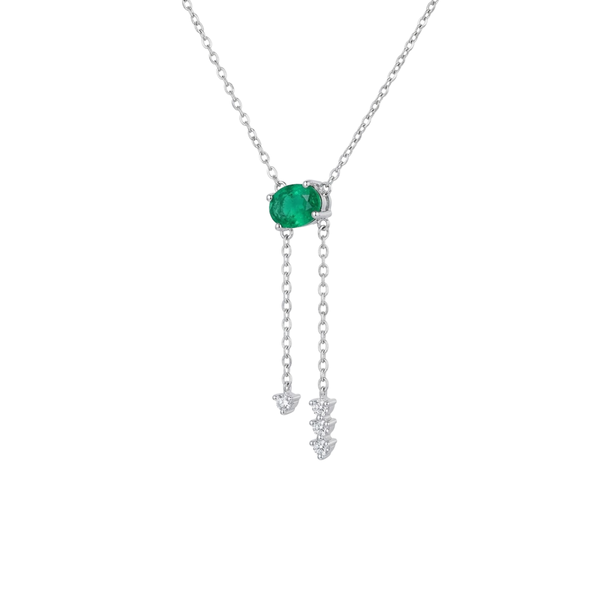 Oval Emerald & Diamond Tassel Necklace