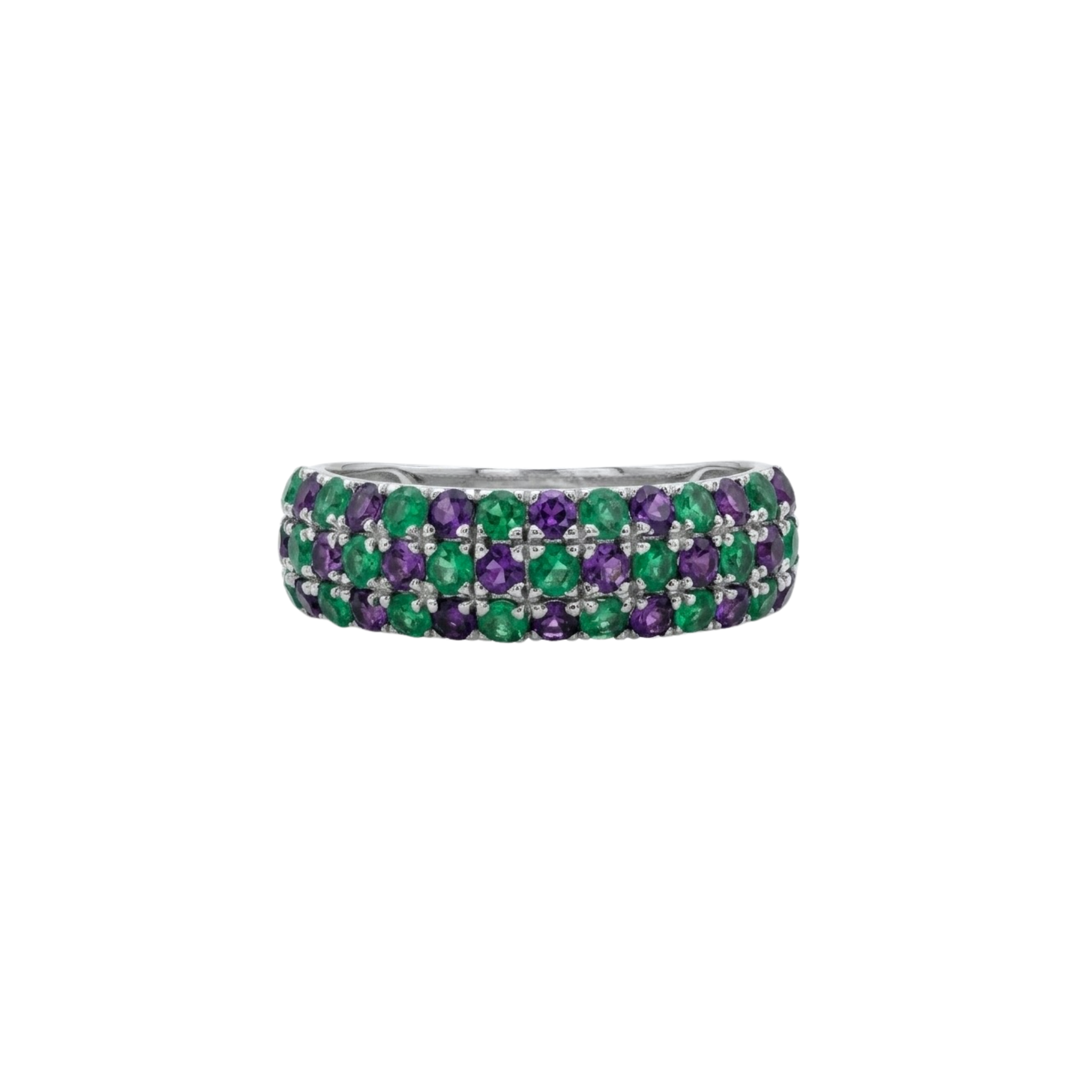 Triple Amethyst & Emerald Chunky Band