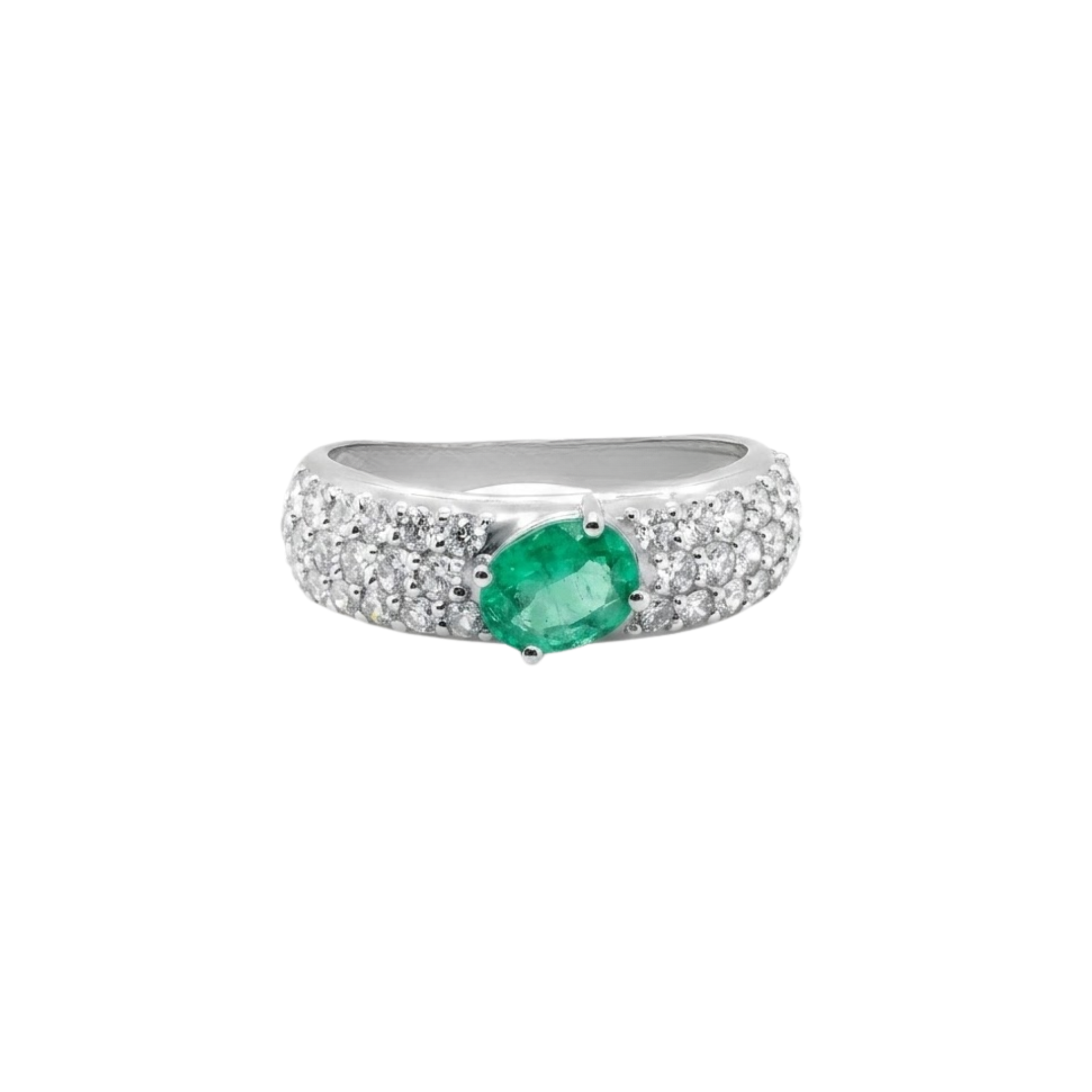 Oval Emerald & Diamond Chunky Band Ring