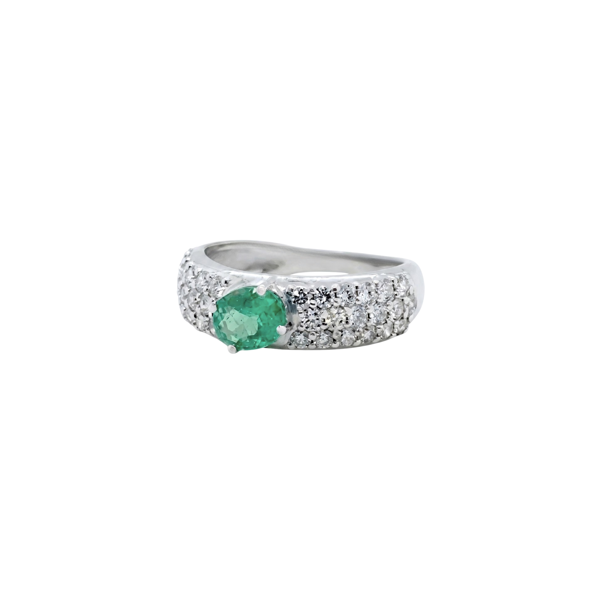 Oval Emerald & Diamond Chunky Band Ring