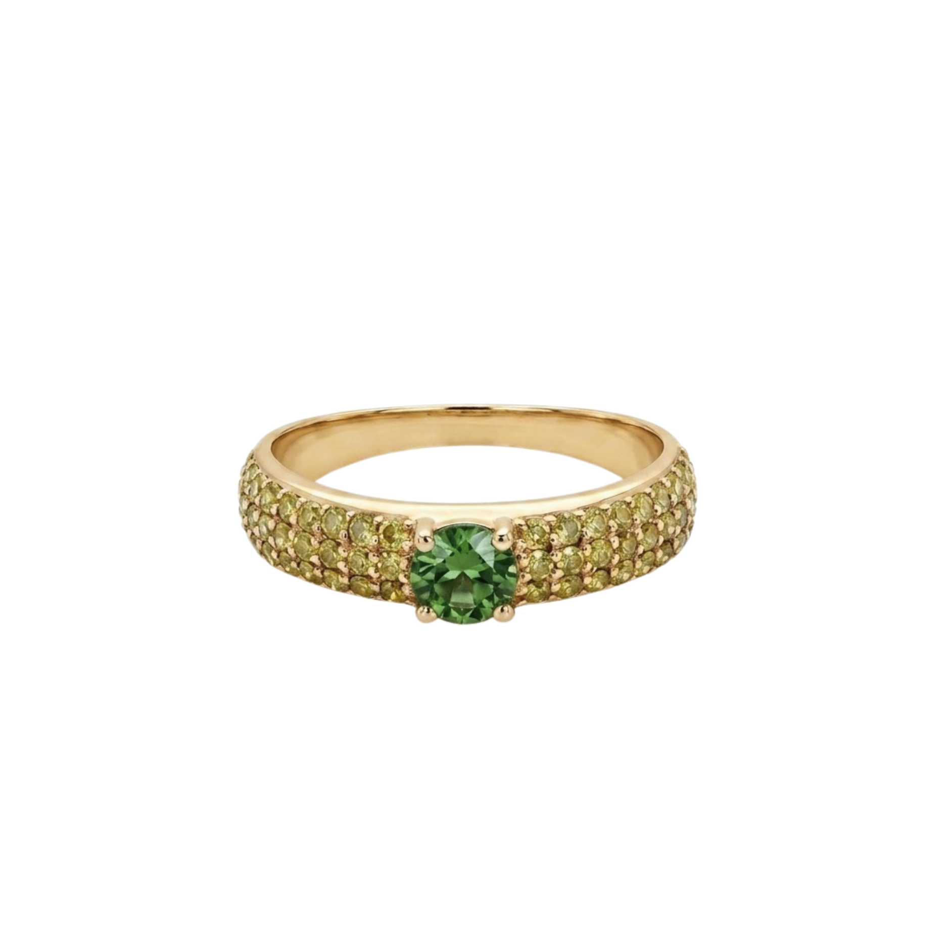 Round Green & Yellow Diamond Band Ring