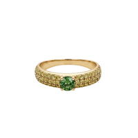 Round Green & Yellow Diamond Band Ring