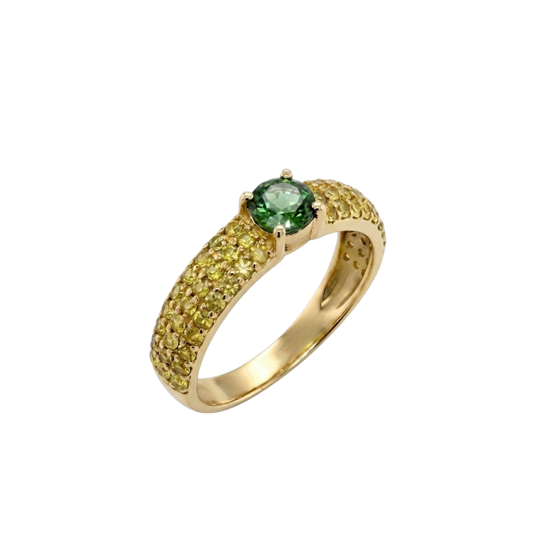 Round Green & Yellow Diamond Band Ring