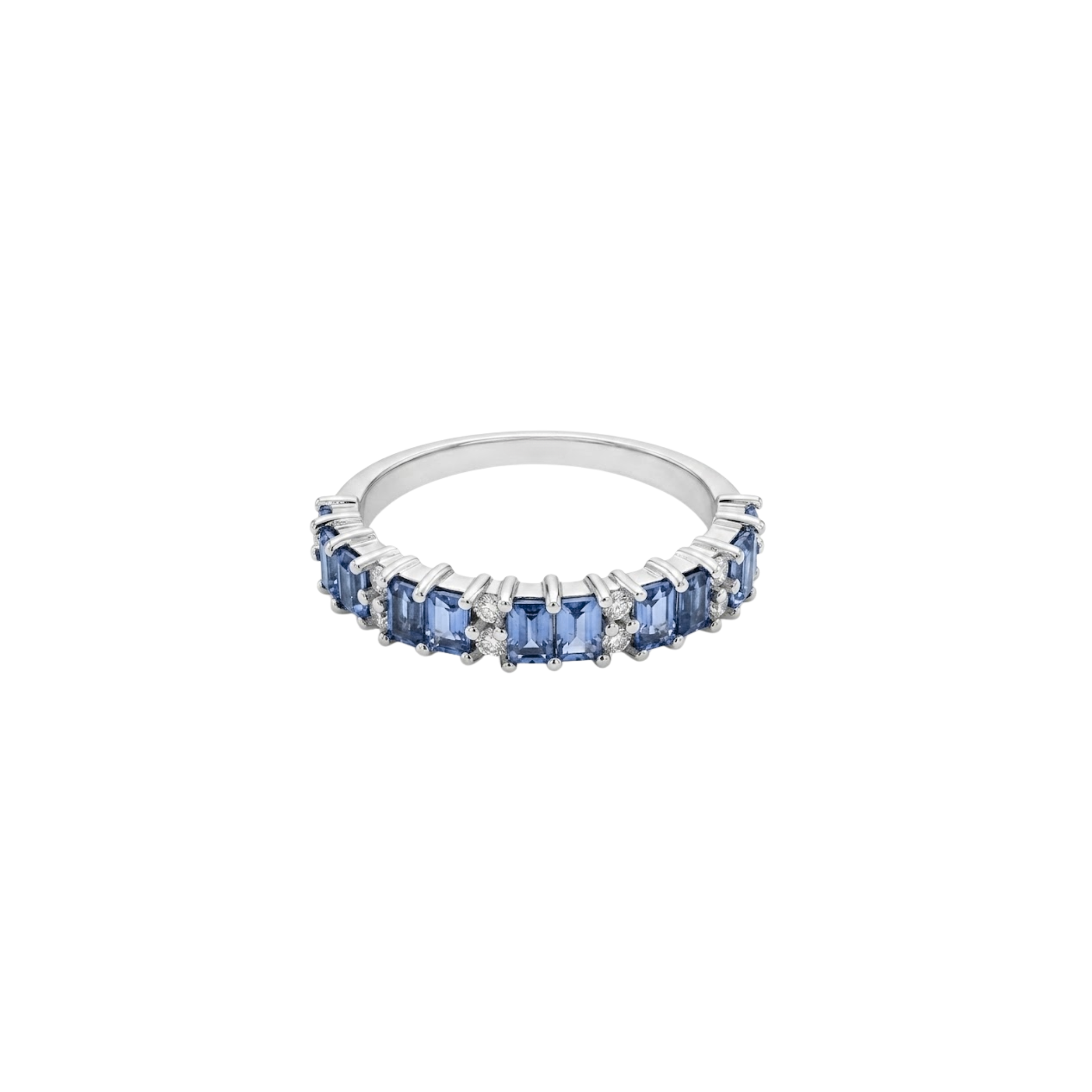 Vertical Baguette Sapphire & Round Diamond Band