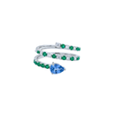 Emerald & Diamond Spiral Band with Pear Blue Sapphire