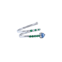 Emerald & Diamond Spiral Band with Pear Blue Sapphire