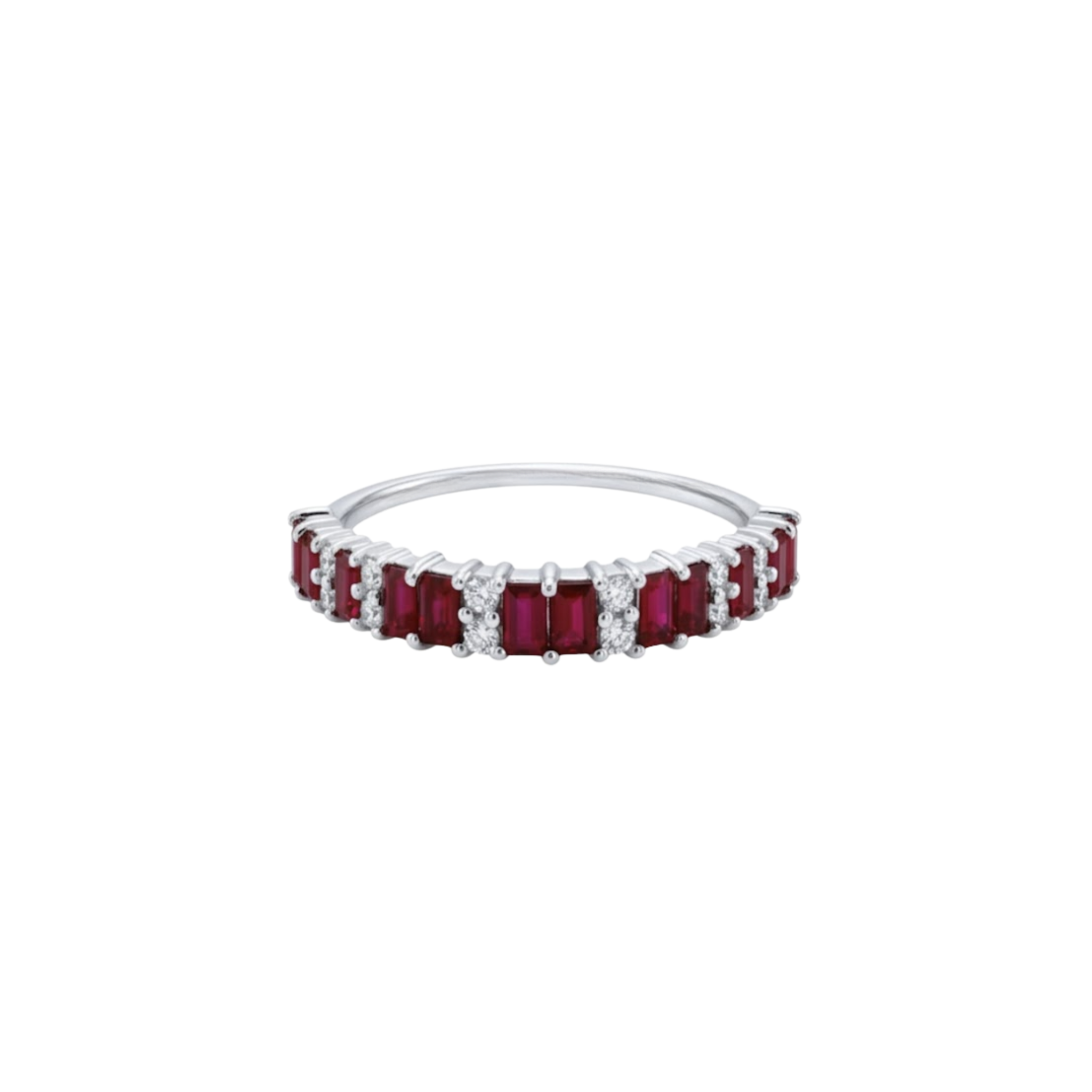 Vertical Baguette Ruby & Round Diamond Band