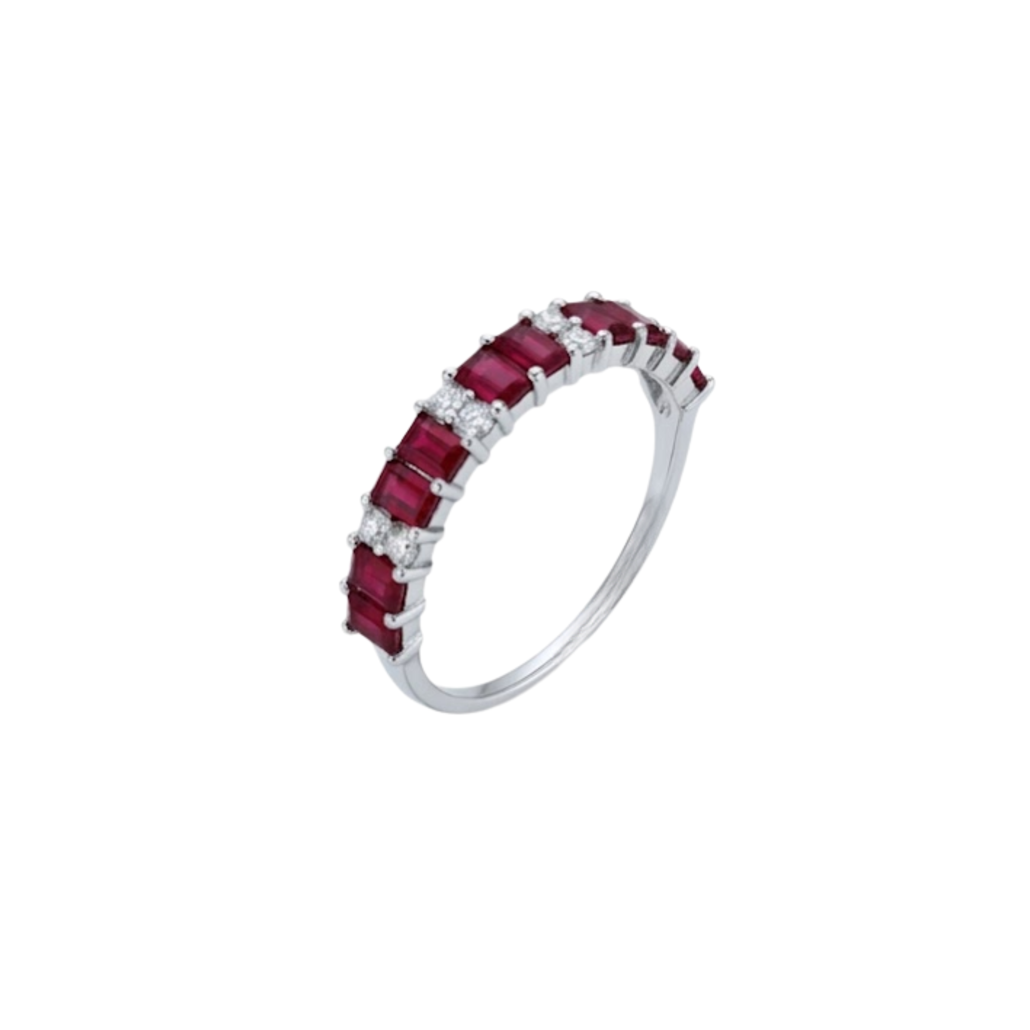 Vertical Baguette Ruby & Round Diamond Band
