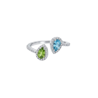 Blue & Green Diamond Double Pear Ring with Diamond Halo