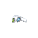 Blue & Green Diamond Double Pear Ring with Diamond Halo