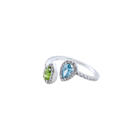 Blue & Green Diamond Double Pear Ring with Diamond Halo
