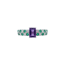 Emerald-Cut Amethyst Ring with Alternating Emerald & Diamond Band
