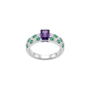 Emerald-Cut Amethyst Ring with Alternating Emerald & Diamond Band