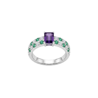 Emerald-Cut Amethyst Ring with Alternating Emerald & Diamond Band