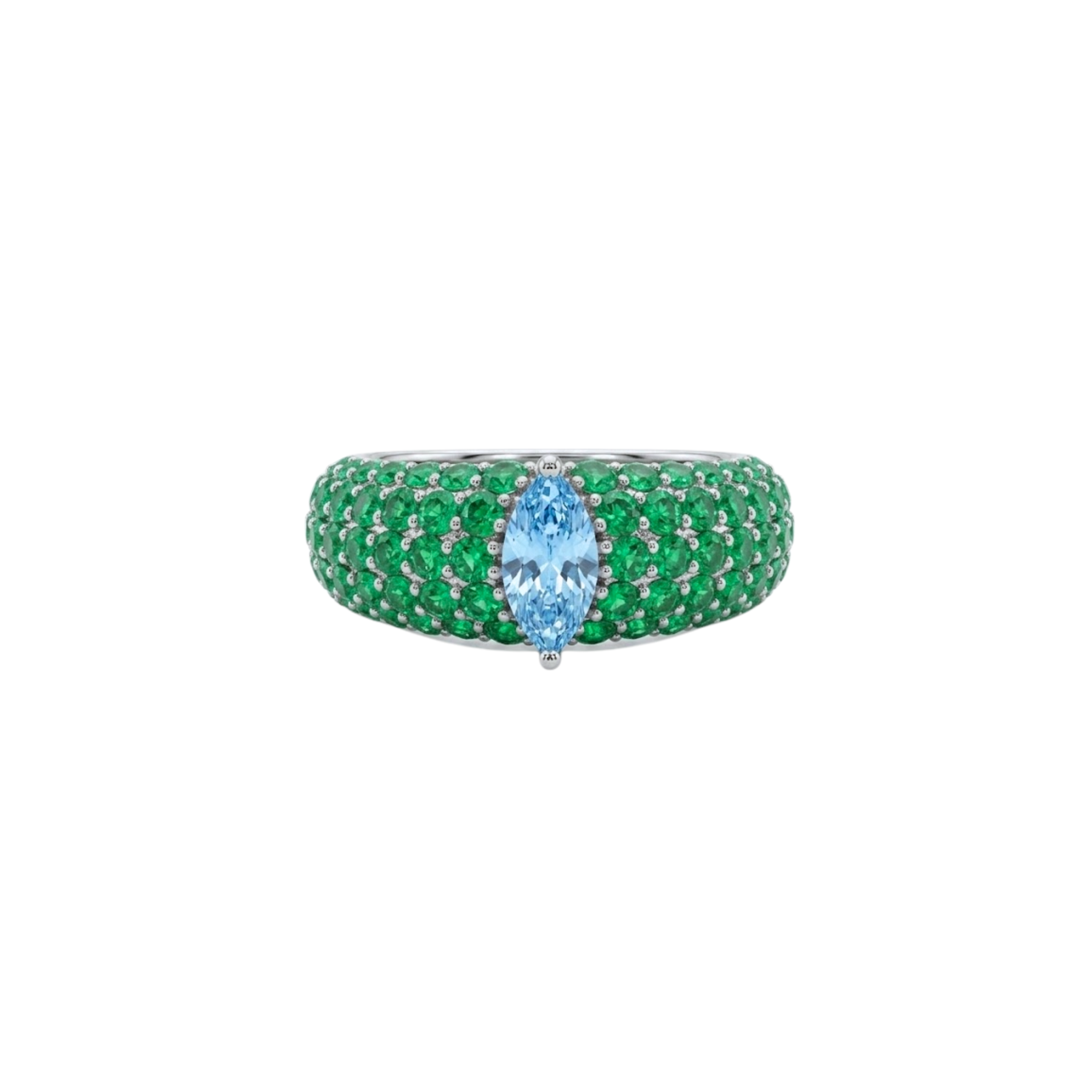 Marquise Blue Diamond & Emerald Chunky Band Ring