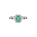 Oval Emerald Halo Ring with Amethyst Pavé Band