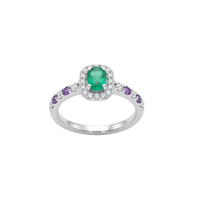 Oval Emerald Halo Ring with Amethyst Pavé Band