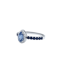 Pear Sapphire Ring with Diamond Halo & Sapphire Band