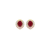 Oval Ruby Halo Studs with Pink Sapphire Accents