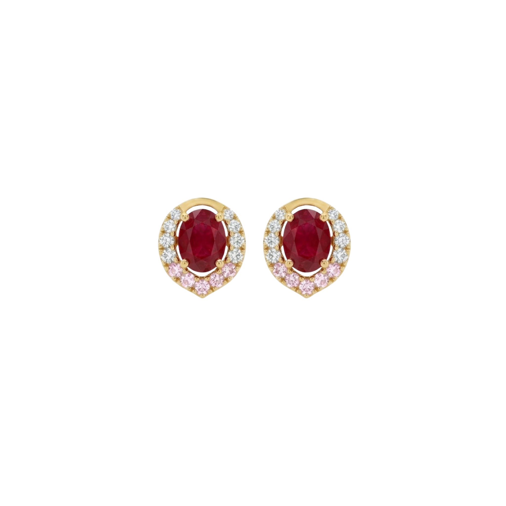 Oval Ruby Halo Studs with Pink Sapphire Accents