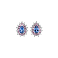 Pear Sapphire Studs with Pink Sapphire & Diamond Double Halo