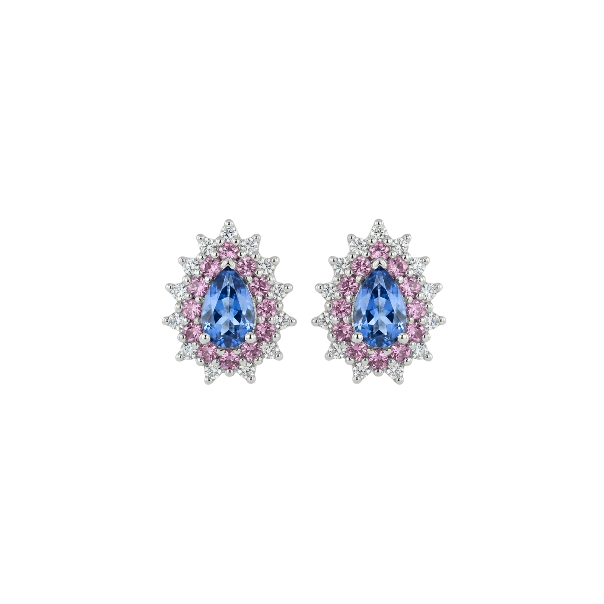 Pear Sapphire Studs with Pink Sapphire & Diamond Double Halo