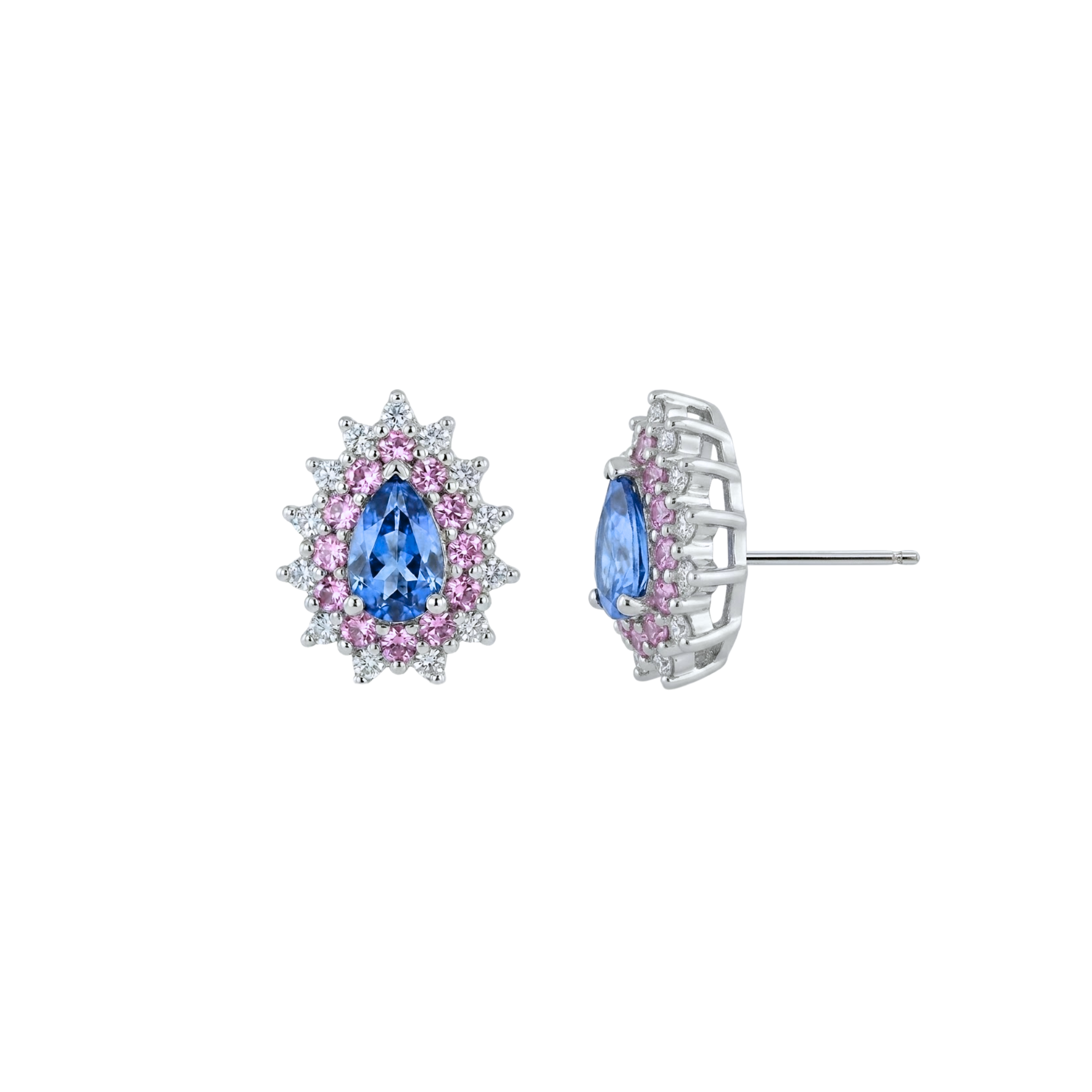 Pear Sapphire Studs with Pink Sapphire & Diamond Double Halo