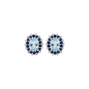 Oval Aquamarine Studs with Sapphire & Diamond Double Halo