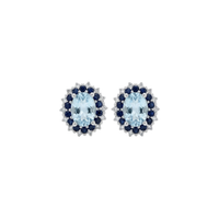 Oval Aquamarine Studs with Sapphire & Diamond Double Halo