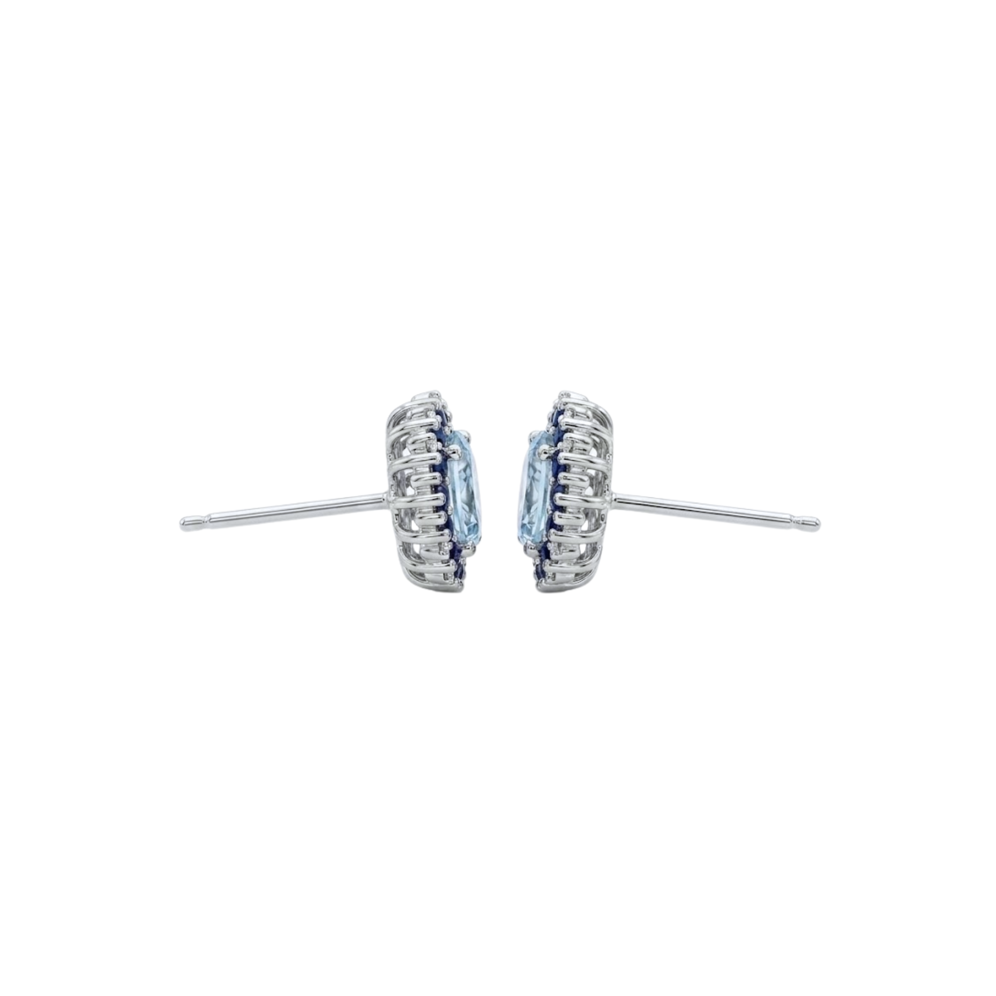 Oval Aquamarine Studs with Sapphire & Diamond Double Halo