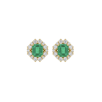 Squared Emerald Vintage Halo Earrings