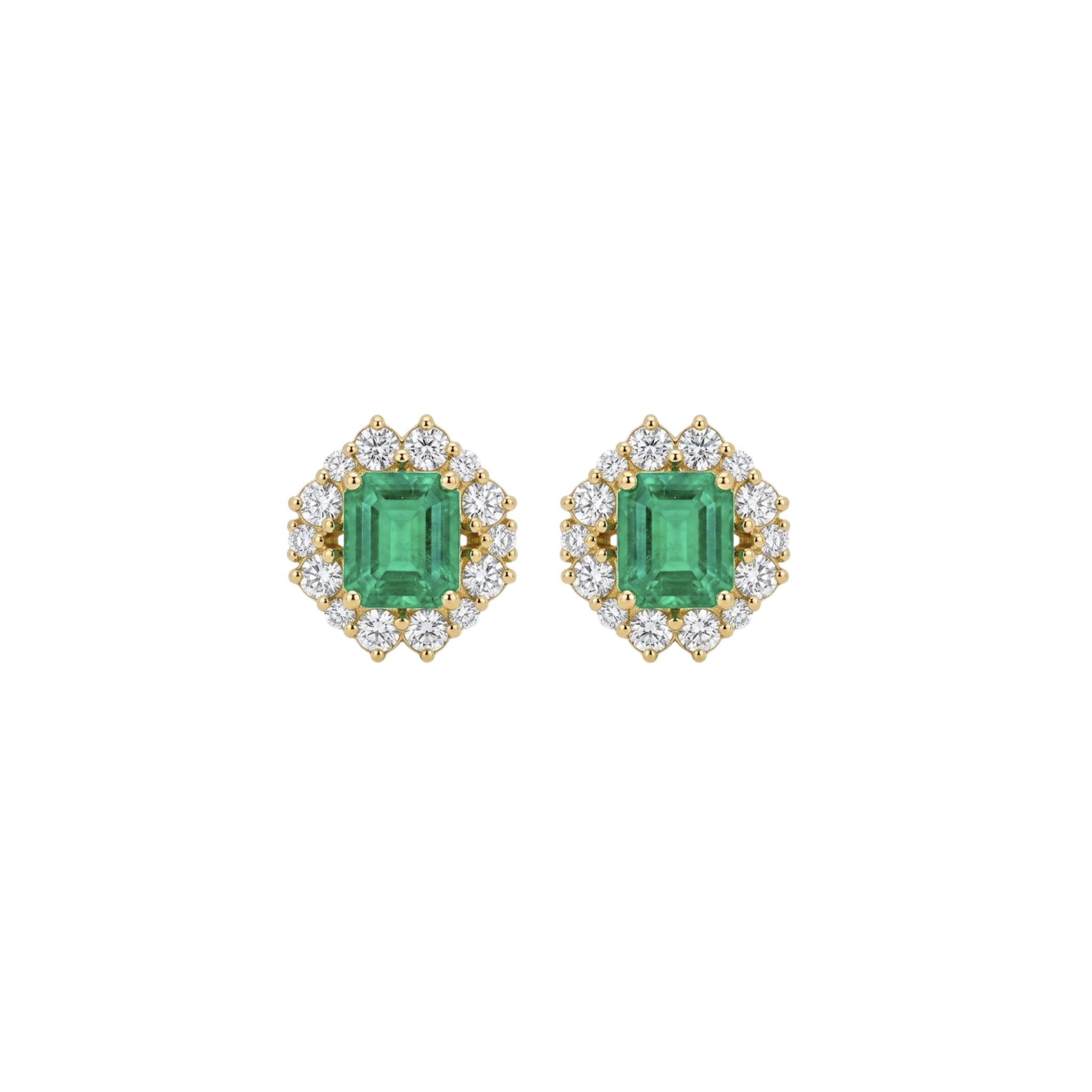 Squared Emerald Vintage Halo Earrings