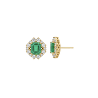 Squared Emerald Vintage Halo Earrings