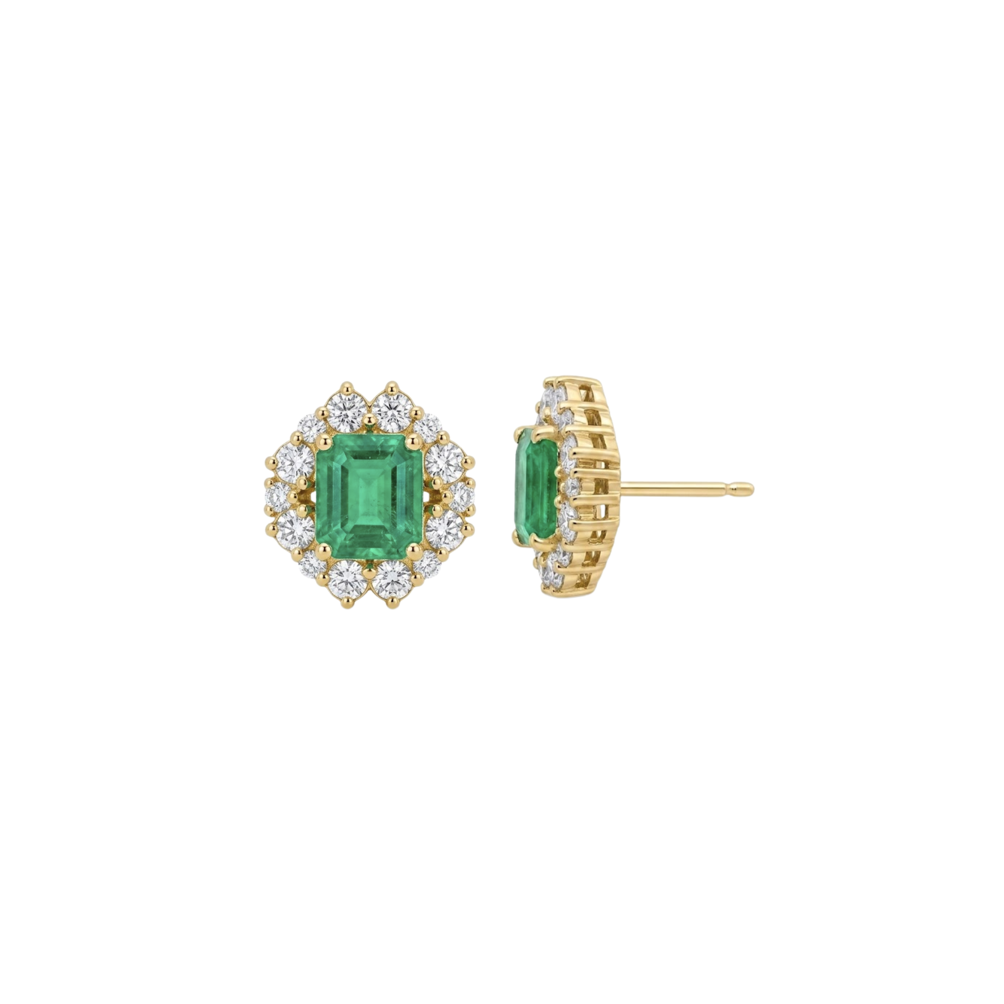 Squared Emerald Vintage Halo Earrings
