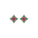 Princess Pink Sapphire Studs with Diamond & Pear Emerald Halo