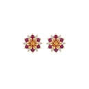 Round Orange Sapphire Studs with Ruby & Diamond Halo