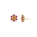 Round Orange Sapphire Studs with Ruby & Diamond Halo
