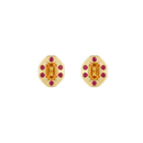 Rectangle Orange Sapphire Studs with Flush Set Ruby Halo
