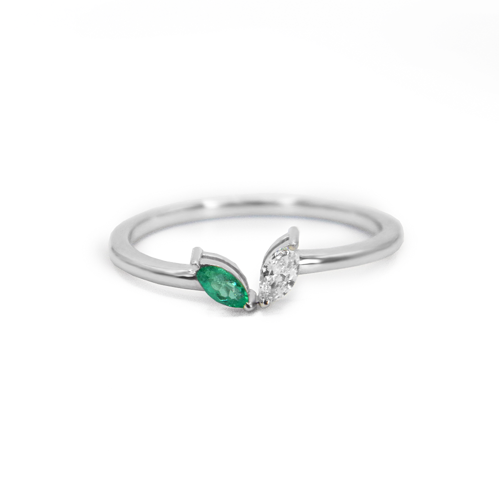 Diamond & Emerald Leaf Ring